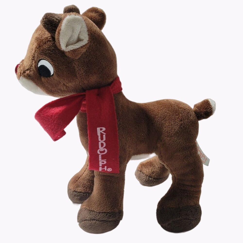 Rudolph The Red Nosed Reindeer Christmas Plush Red Scarf Stuffed Animal Toy